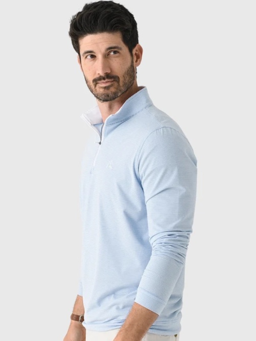Rhoback Riva Heather Stripe Performance Quarter Zip Medium